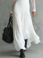 LENORE | SHEER SLEEVE TULLE MAXI DRESS - White