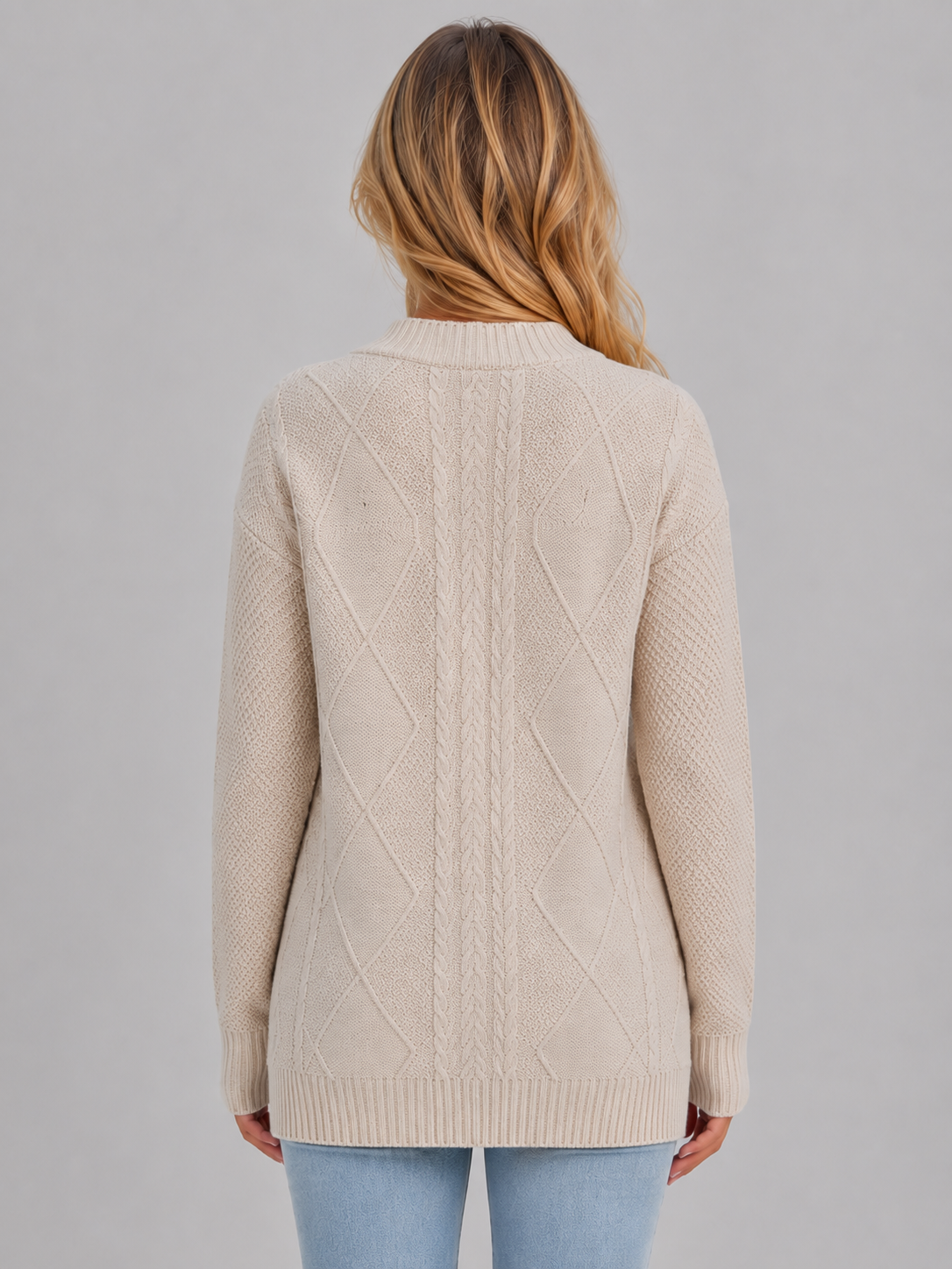 LEORA | CABLE KNIT V-NECK CARDIGAN - Beige
