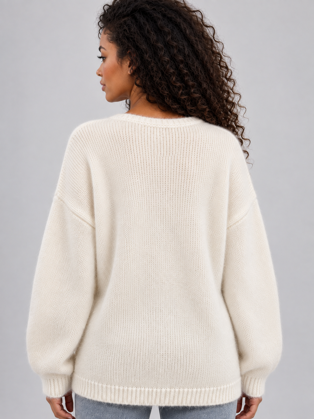 LETTY | FLORAL APPLIQUE KNIT SWEATER - Cream