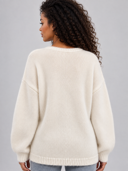 LETTY | FLORAL APPLIQUE KNIT SWEATER - Cream