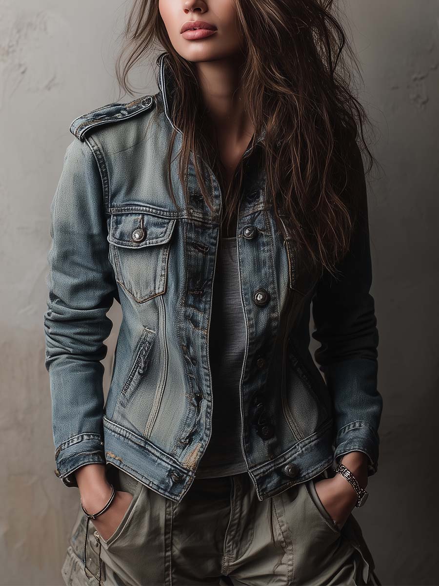 LEVANA | DENIM MILITARY UTILITY JACKET - Blue