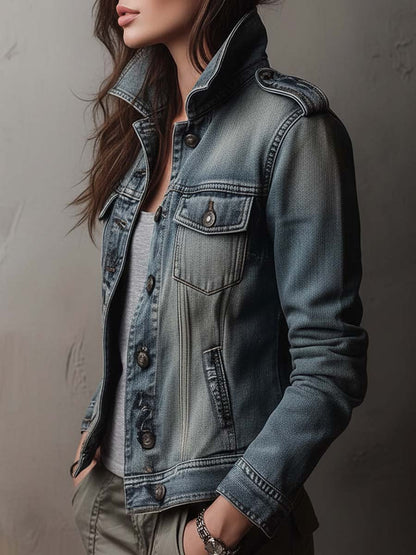 LEVANA | DENIM MILITARY UTILITY JACKET - Blue