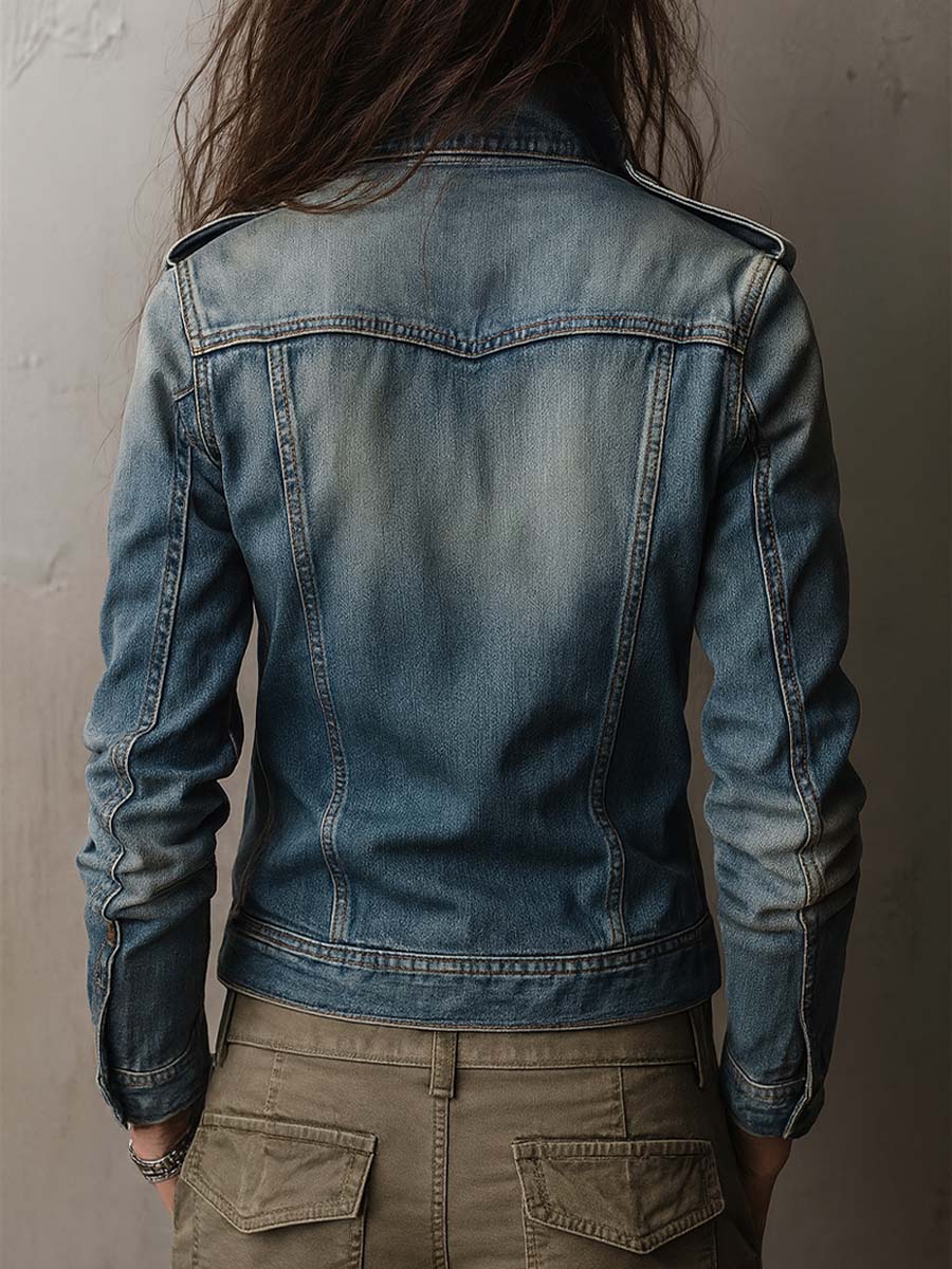 LEVANA | DENIM MILITARY UTILITY JACKET - Blue