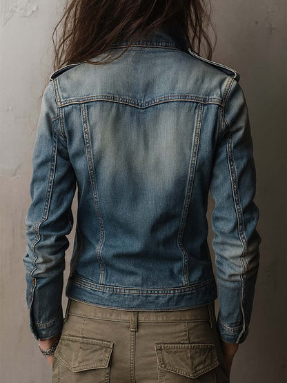 LEVANA | DENIM MILITARY UTILITY JACKET - Blue