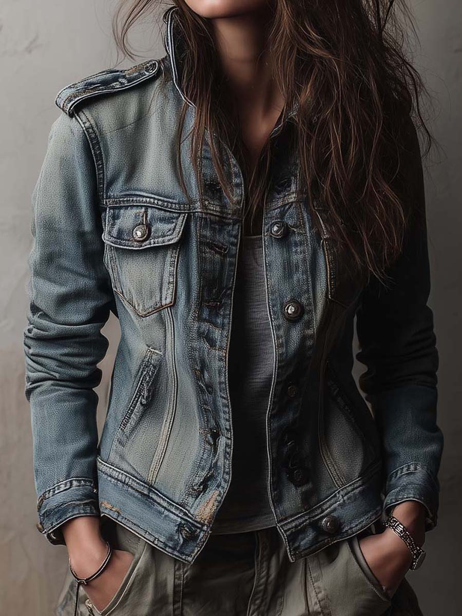 LEVANA | DENIM MILITARY UTILITY JACKET - Blue