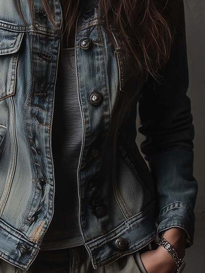 LEVANA | DENIM MILITARY UTILITY JACKET - Blue