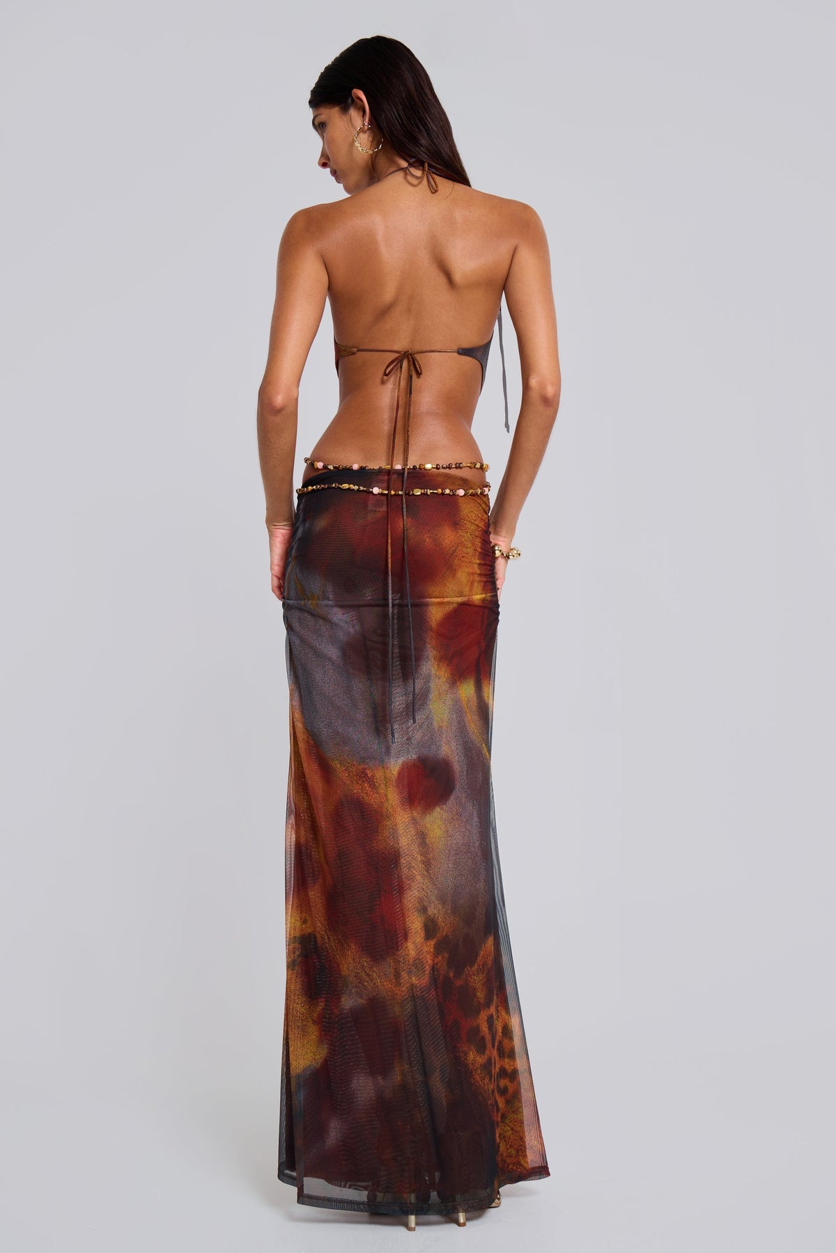 LEYLAH | HALTER MAXI DRESS - Brown Flame