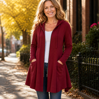 LIANNA | LONGLINE HOODED ZIP JACKET - Burgundy
