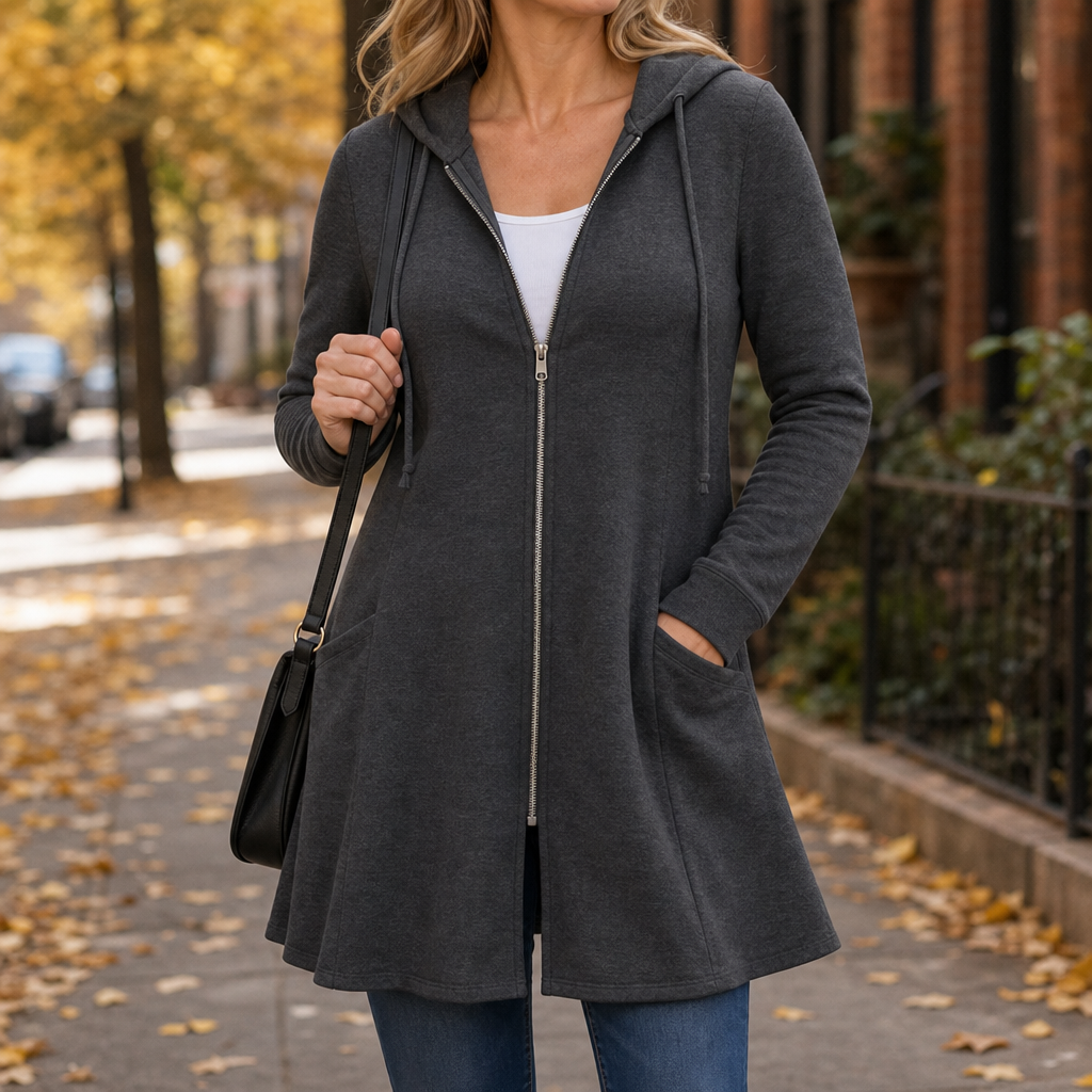 LIANNA | LONGLINE HOODED ZIP JACKET - Gray