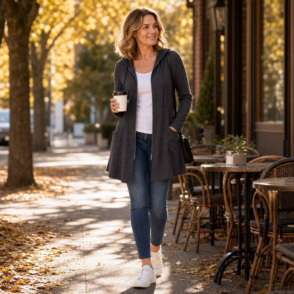 LIANNA | LONGLINE HOODED ZIP JACKET - Gray