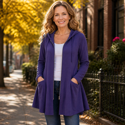 LIANNA | LONGLINE HOODED ZIP JACKET - Purple
