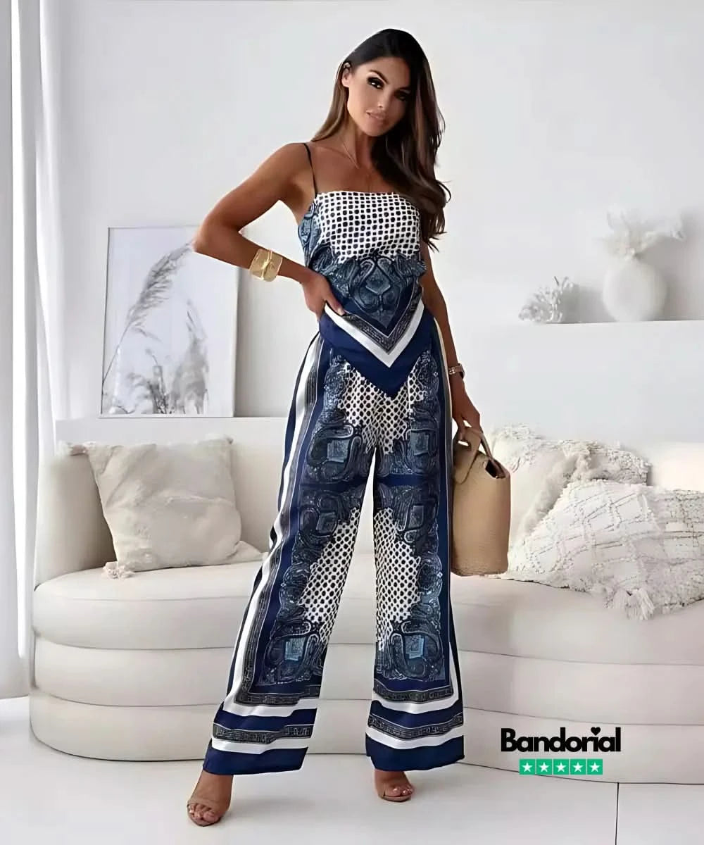 Strapless navy bandana crop top with geometric polka dot and paisley pattern