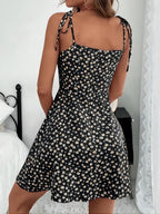 LISE | DITSY FLORAL TIE STRAP MINI DRESS - Black Floral