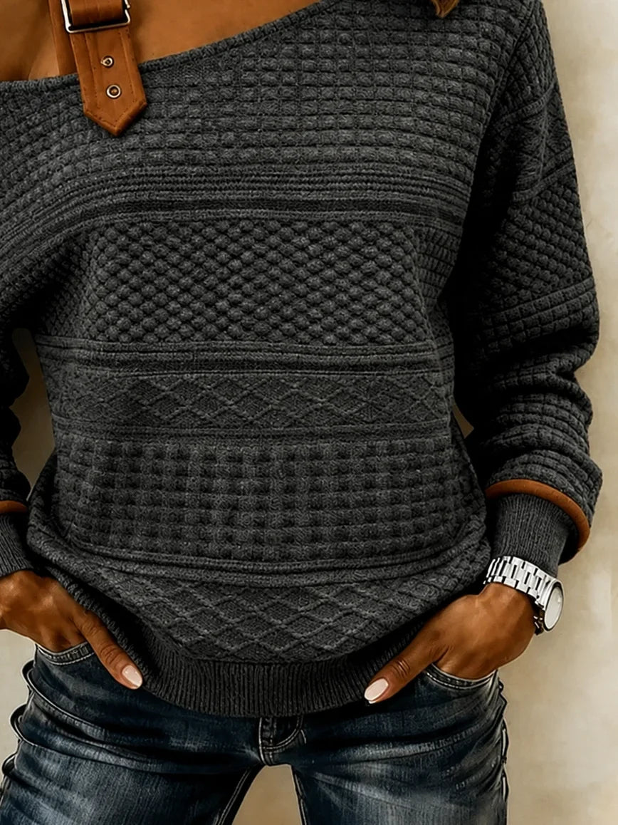 LIYA | ASYMMETRIC OFF SHOULDER BUCKLE TOP - Charcoal Gray