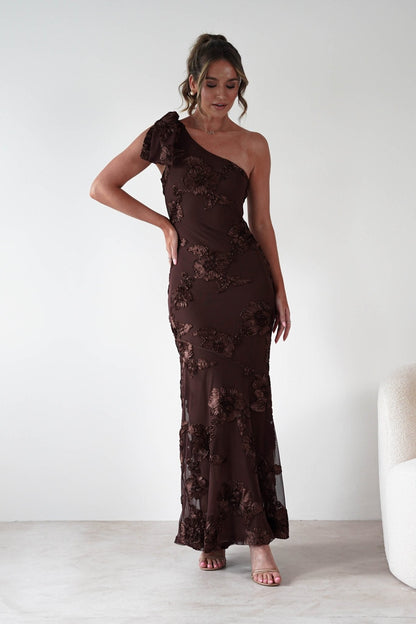 LOREDANA | ONE SHOULDER FLORAL MAXI DRESS - Brown Floral