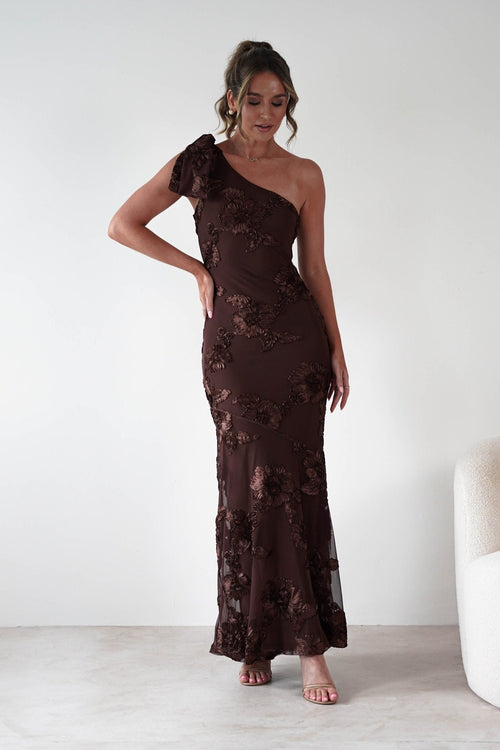 LOREDANA | ONE SHOULDER FLORAL MAXI DRESS - Brown Floral