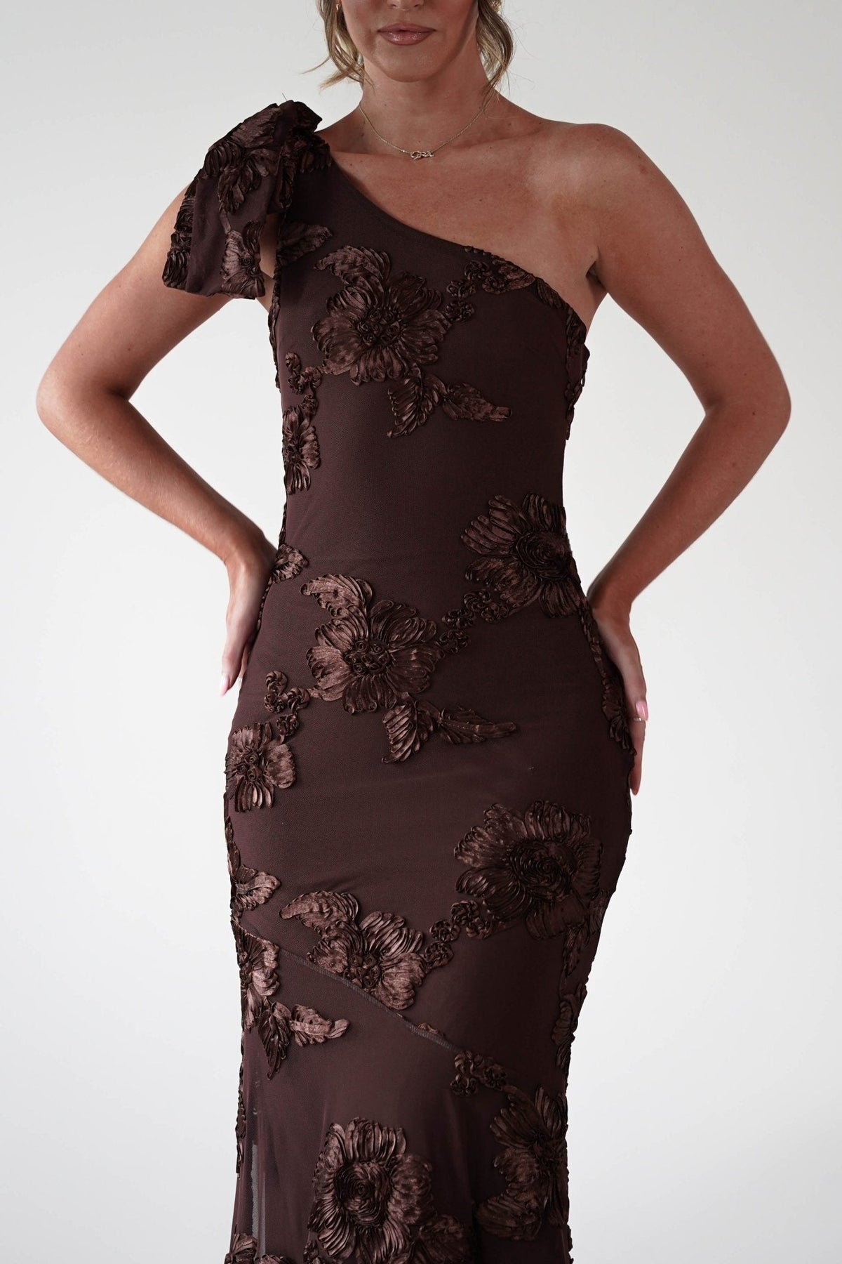LOREDANA | ONE SHOULDER FLORAL MAXI DRESS - Brown Floral