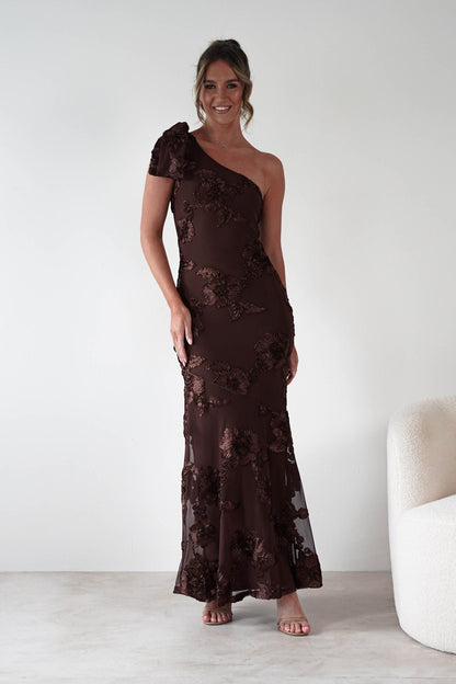 LOREDANA | ONE SHOULDER FLORAL MAXI DRESS - Brown Floral