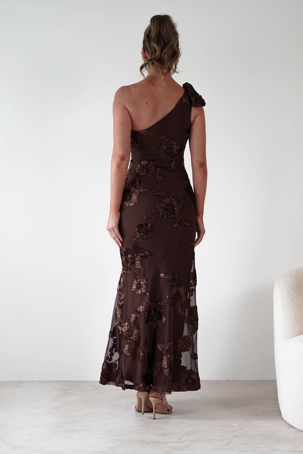 LOREDANA | ONE SHOULDER FLORAL MAXI DRESS - Brown Floral
