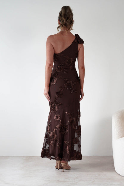LOREDANA | ONE SHOULDER FLORAL MAXI DRESS - Brown Floral