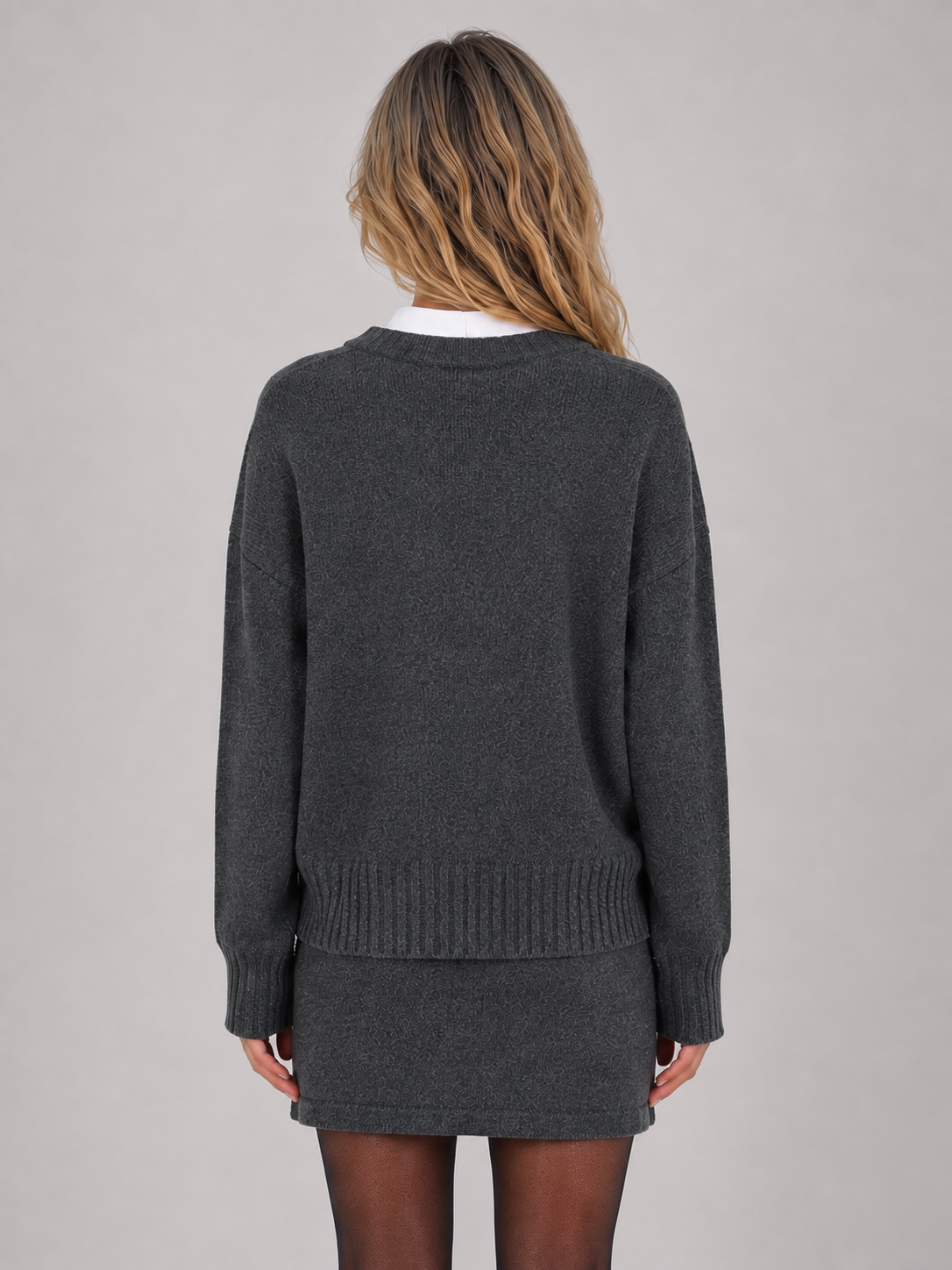 LORNA | TWO-PIECE KNIT SWEATER SKIRT SET - Gray