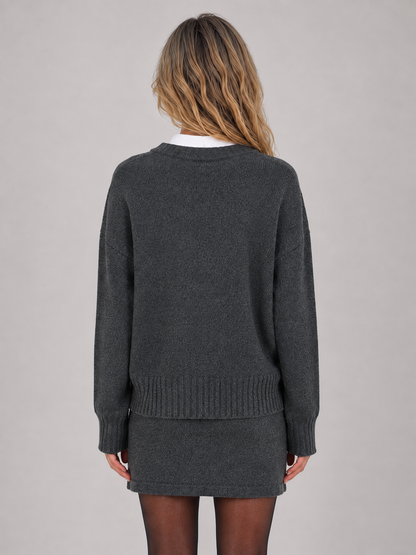 LORNA | TWO-PIECE KNIT SWEATER SKIRT SET - Gray