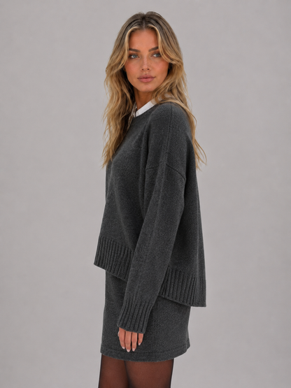 LORNA | TWO-PIECE KNIT SWEATER SKIRT SET - Gray