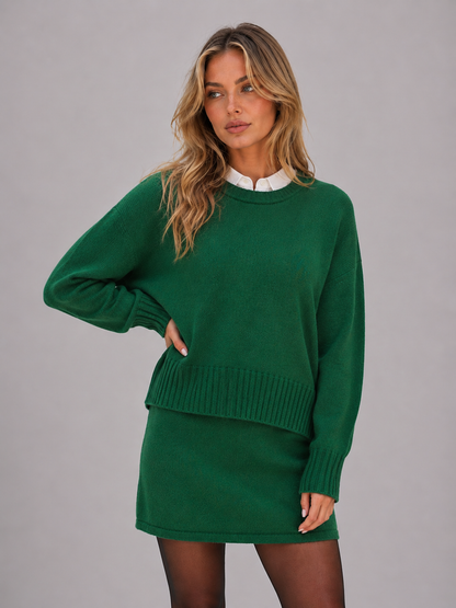 LORNA | TWO-PIECE KNIT SWEATER SKIRT SET - Green