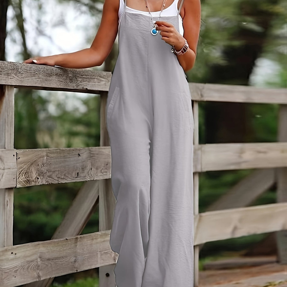 LOTTE | LINEN WIDE LEG OVERALL JUMPSUIT - Light Gray