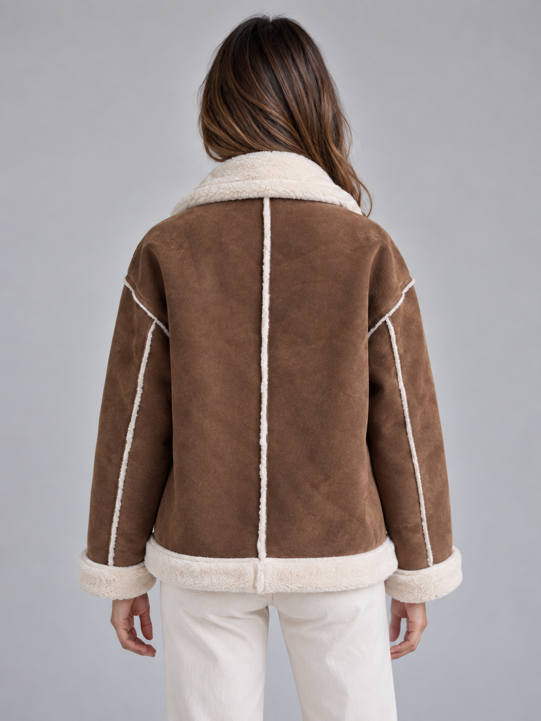 LOVEDAY | BUTTON FRONT FAUX SHEARLING JACKET - Brown