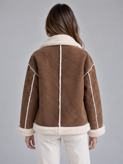 LOVEDAY | BUTTON FRONT FAUX SHEARLING JACKET - Brown