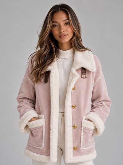 LOVEDAY | BUTTON FRONT FAUX SHEARLING JACKET - Dusty Pink