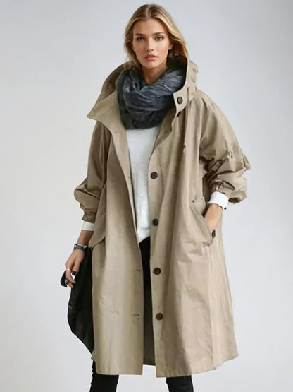 LUANA | OVERSIZED HOODED LONGLINE RAINCOAT - Beige