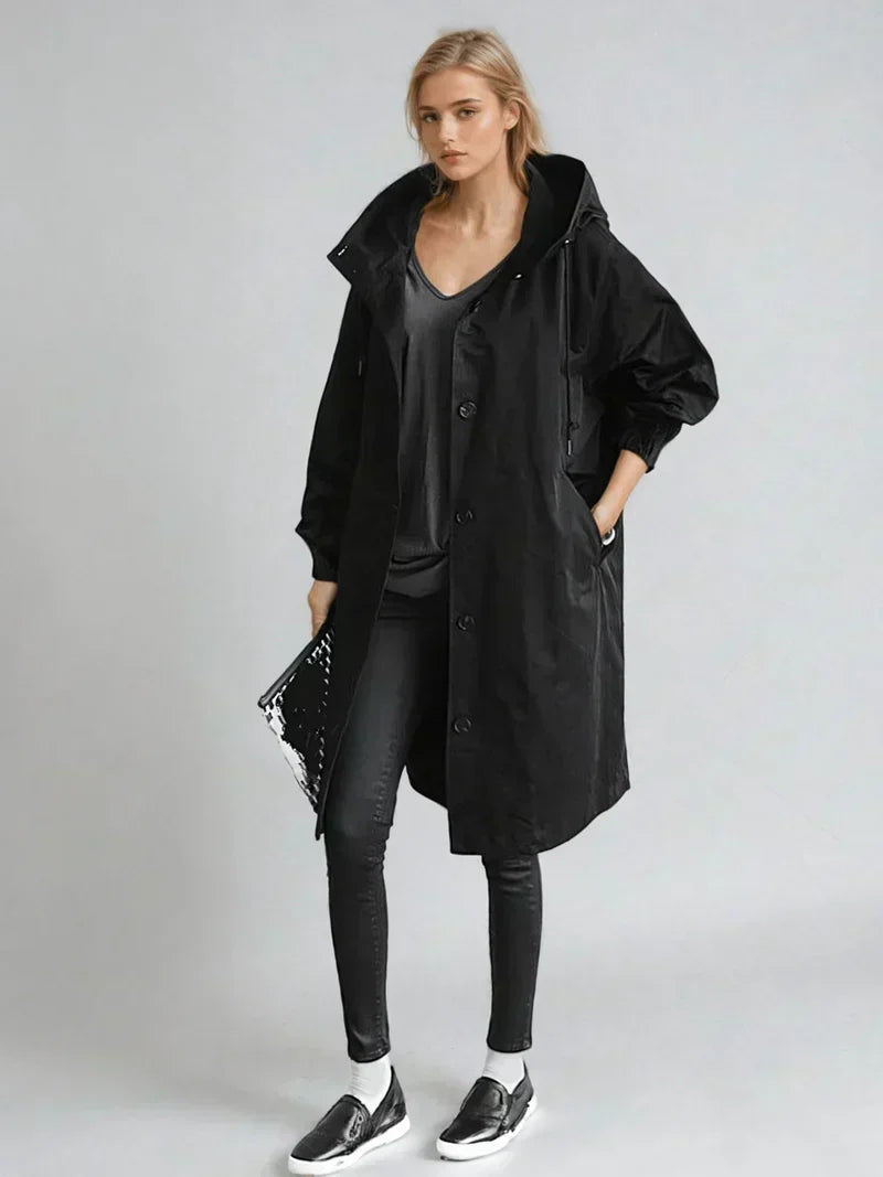 LUANA | OVERSIZED HOODED LONGLINE RAINCOAT - Black