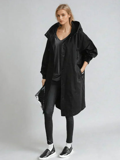 LUANA | OVERSIZED HOODED LONGLINE RAINCOAT - Black