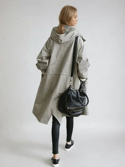 LUANA | OVERSIZED HOODED LONGLINE RAINCOAT - Gray