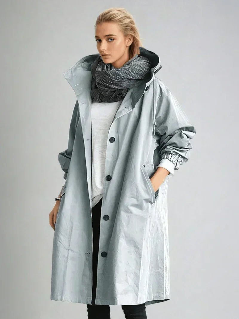 LUANA | OVERSIZED HOODED LONGLINE RAINCOAT - Light Blue