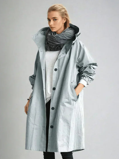 LUANA | OVERSIZED HOODED LONGLINE RAINCOAT - Light Blue