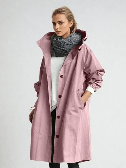 LUANA | OVERSIZED HOODED LONGLINE RAINCOAT - Pink