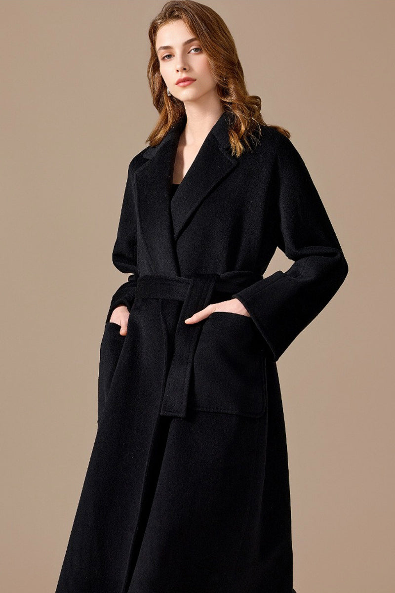 LUCASTA | BELTED LONG WRAP COAT - Black