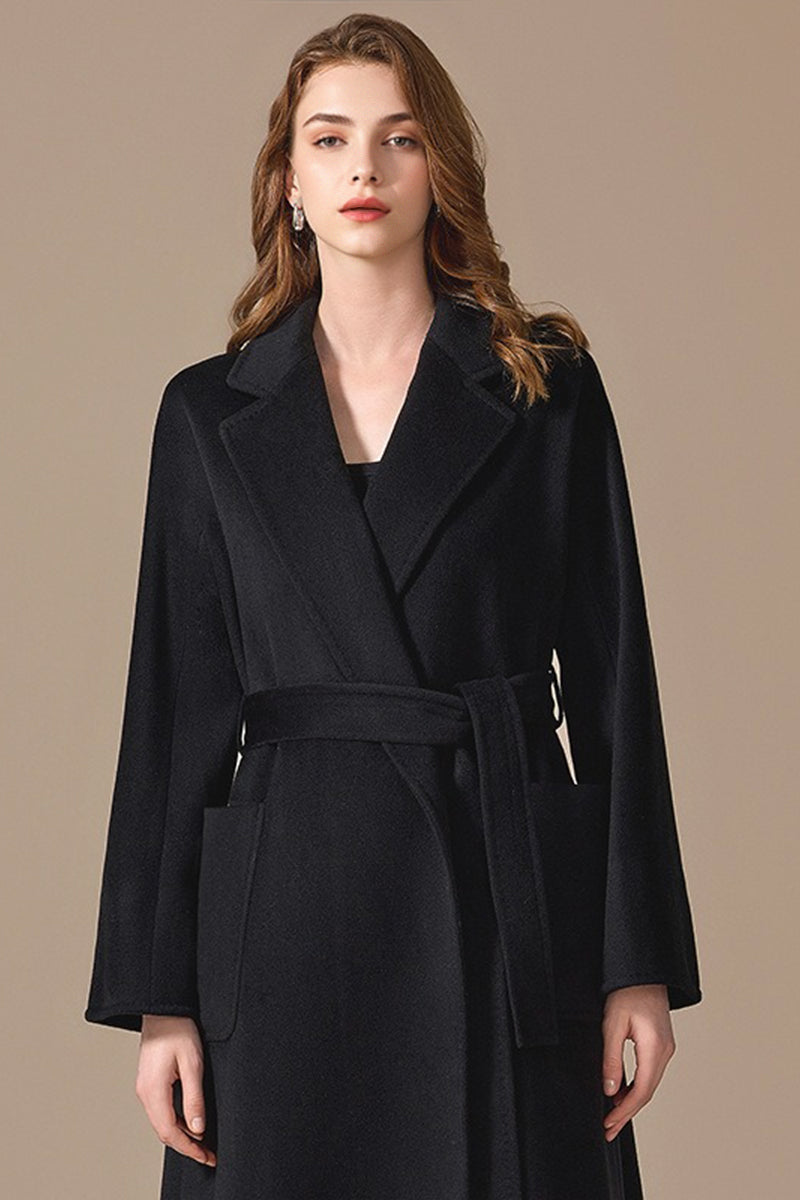 LUCASTA | BELTED LONG WRAP COAT - Black