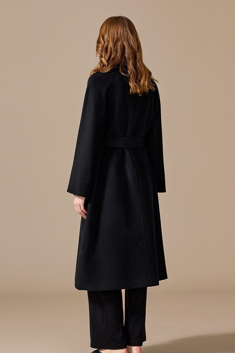 LUCASTA | BELTED LONG WRAP COAT - Black