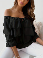 LUCILLA | RUFFLE TOP - Black