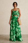 LULU | FLORAL CAMI RUFFLE MAXI SKIRT SET - Green Floral