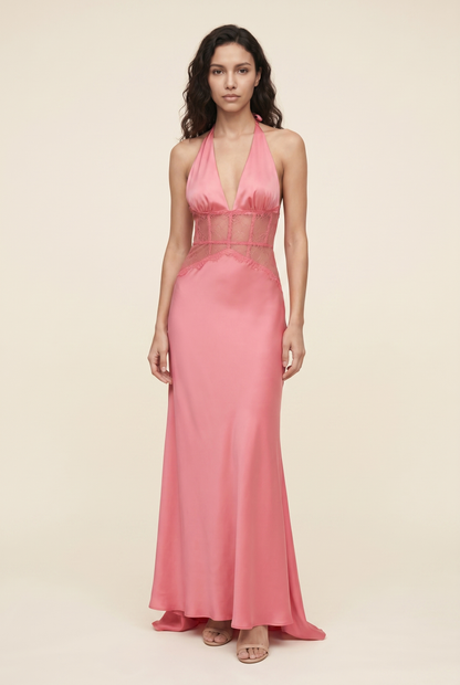 LUMEN | LACE MAXI DRESS - Coral Pink