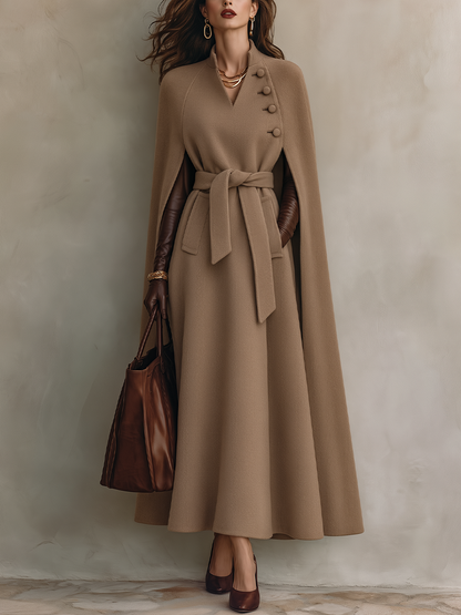 LUMINA | BELTED CAPE MAXI COAT - Camel