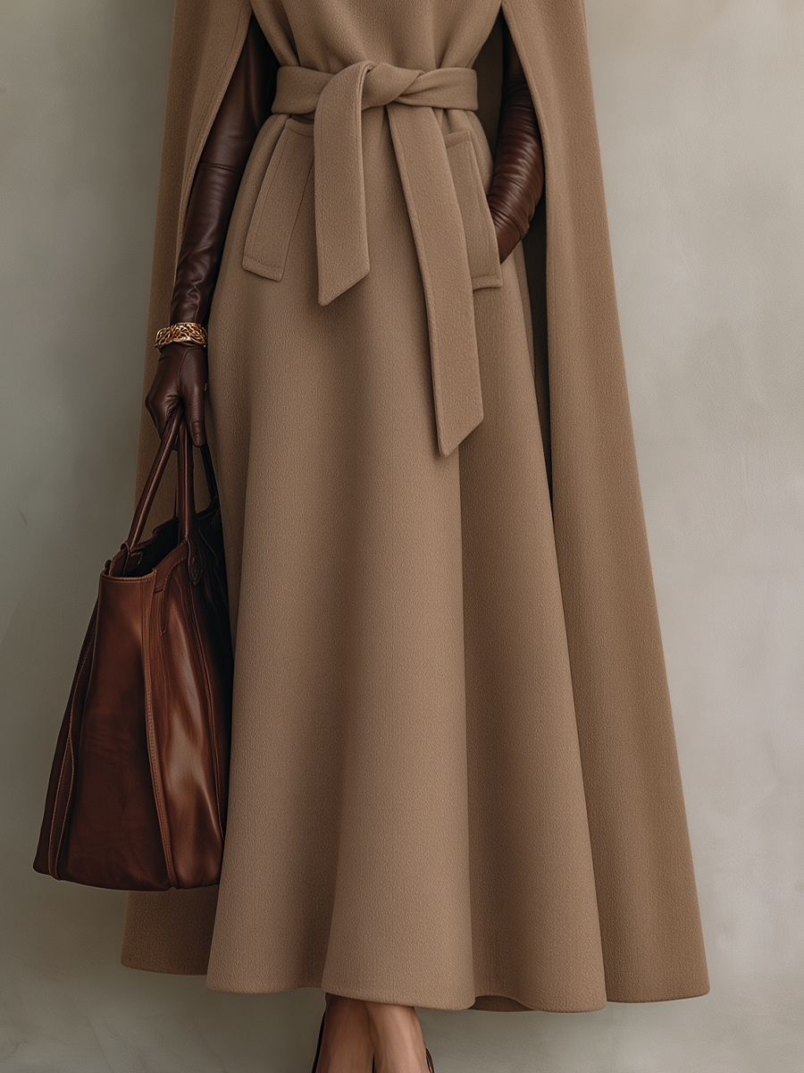 LUMINA | BELTED CAPE MAXI COAT - Camel