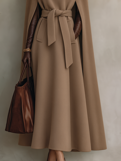 LUMINA | BELTED CAPE MAXI COAT - Camel