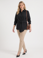 LYDIE | TIE FRONT BUTTON UP BLOUSE - Black