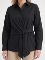 LYDIE | TIE FRONT BUTTON UP BLOUSE - Black